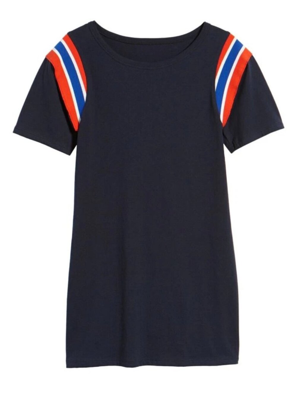 Pam & Gela Navy Blue Red White Striped Cotton Popover Casual Mini Dress size S